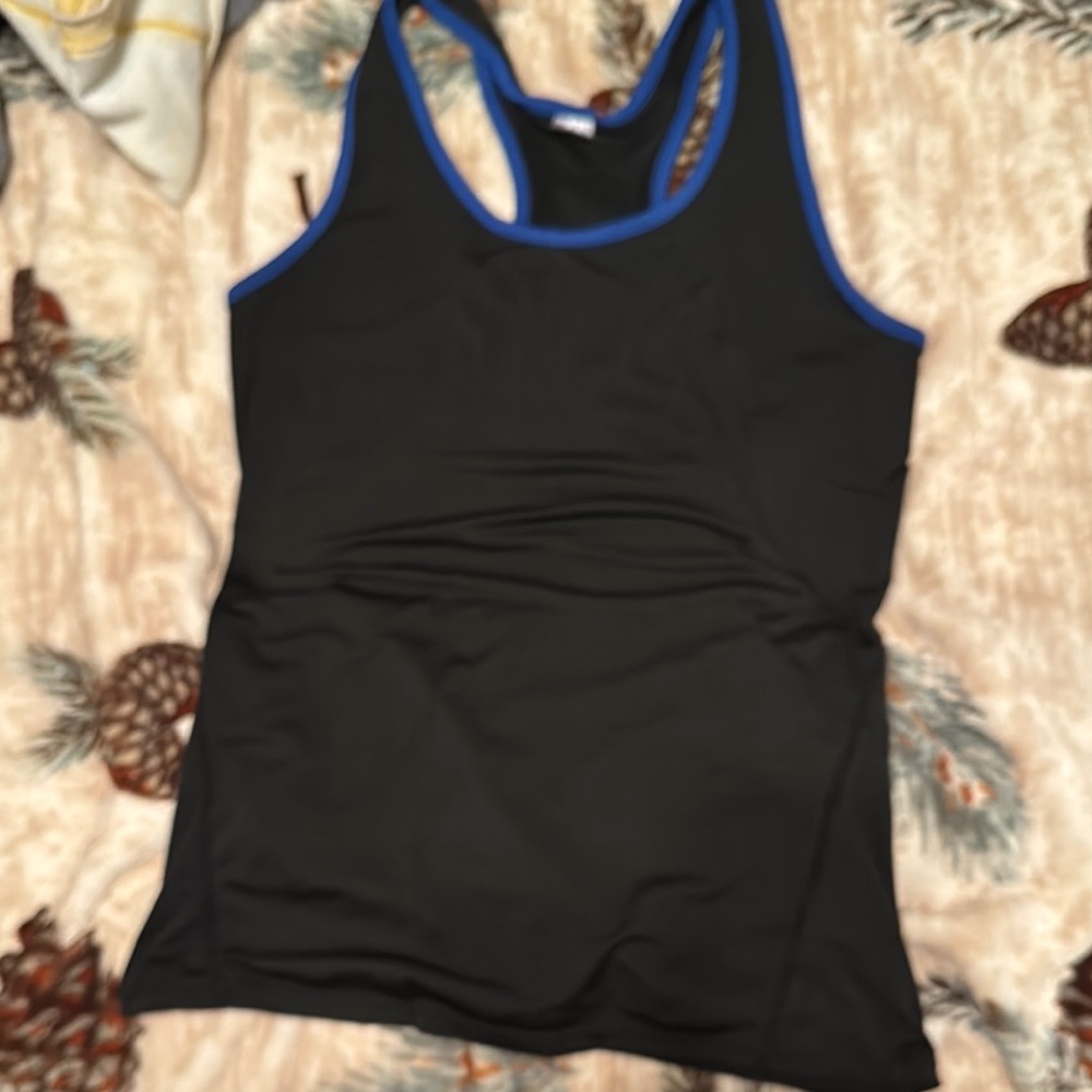 Black Tank Top with Blue Trim